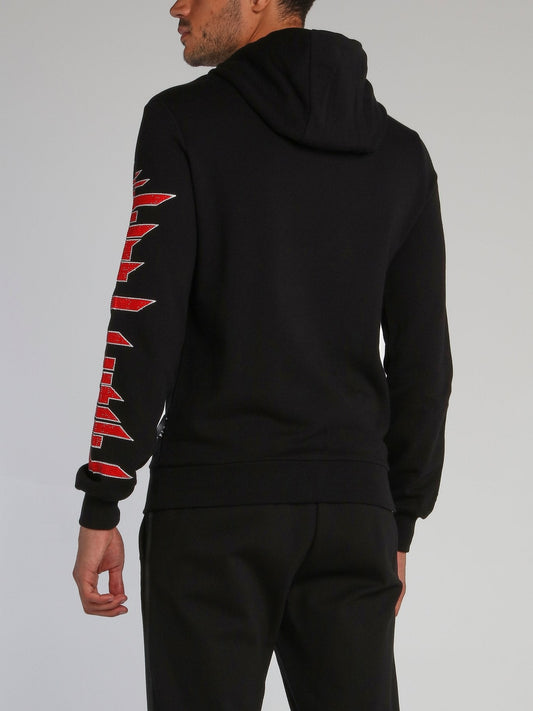 Black Contrast Logo Sleeve Hoodie