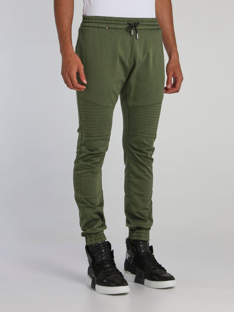 Green Drawcord Biker Track Pants