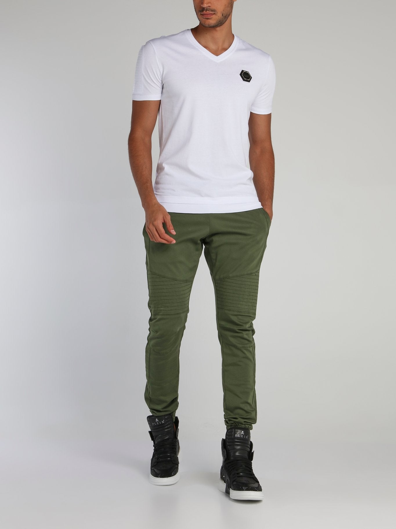 Green Drawcord Biker Track Pants