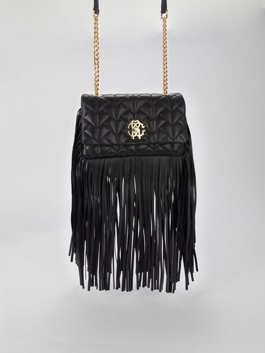 Black Fringe Nappa Shoulder Bag