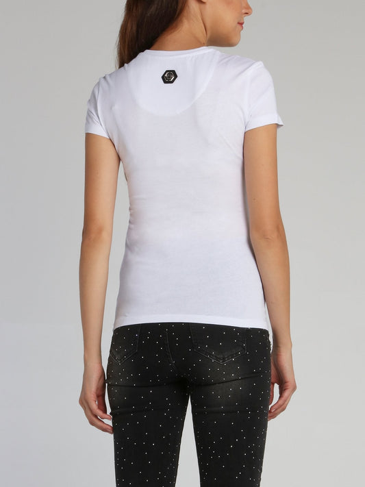 White Studded Statement Crewneck T-Shirt