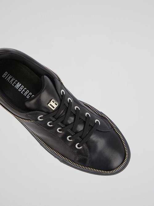 Black Zip Detail Leather Sneakers