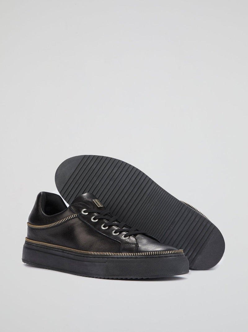 Black Zip Detail Leather Sneakers