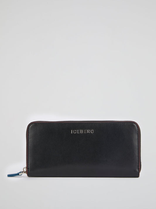 Black Logo Zip-Around Wallet