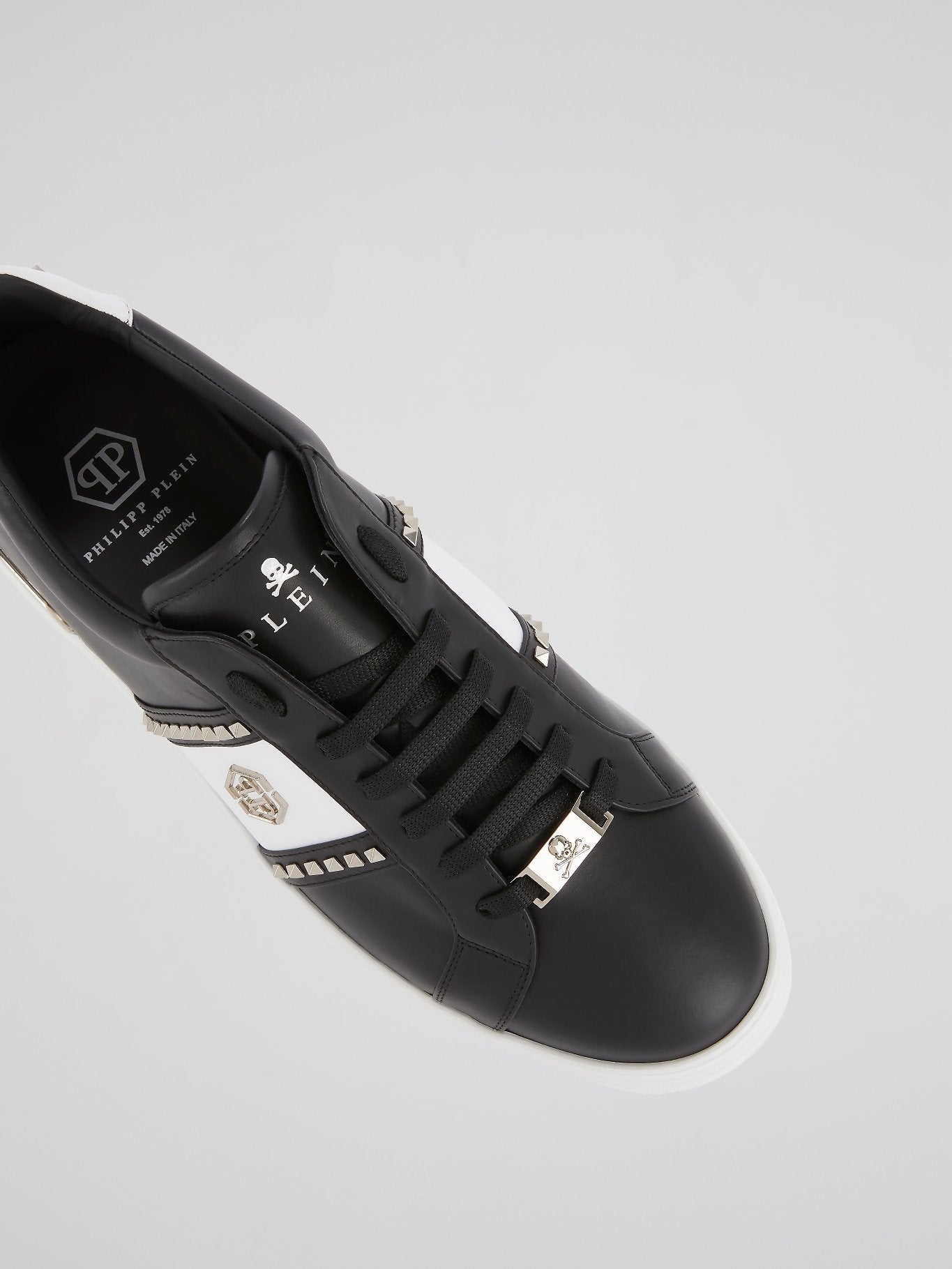 Black Contrast Studded Leather Sneakers