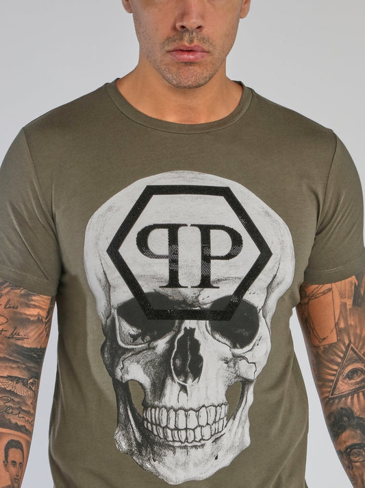 Olive Reflective Monogram Skull T-Shirt