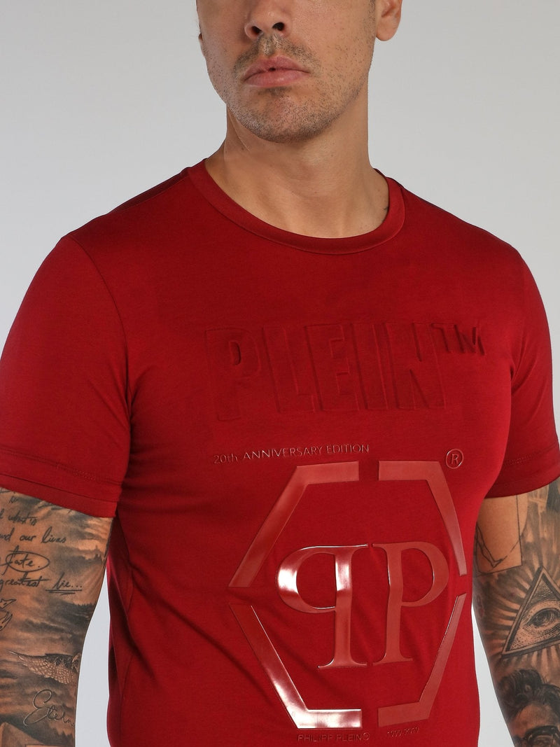 Red Embossed Logo Crewneck T-Shirt