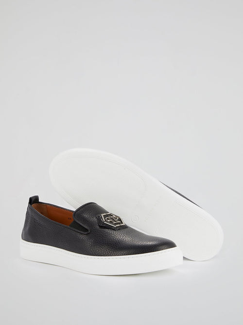 Black Monogram Patched Slip On Trainers