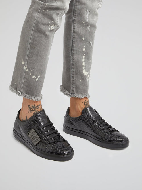 Black Low Top Reptile Sneakers