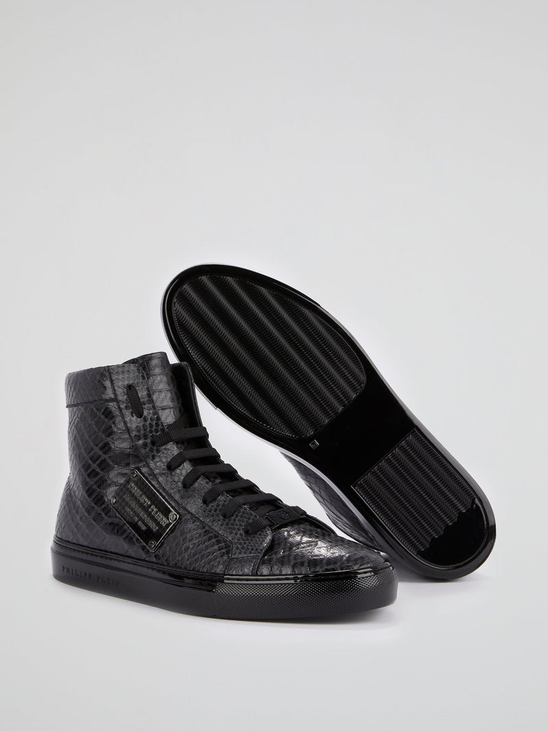 Black High Top Reptile Sneakers