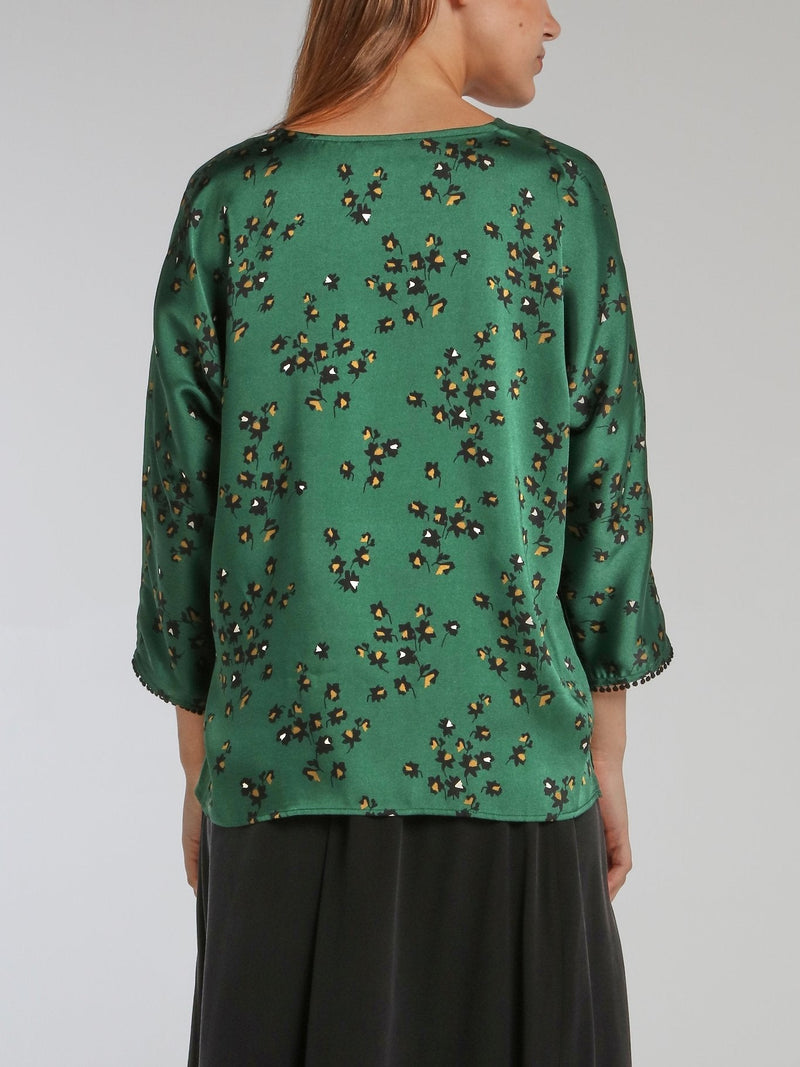 Vanie Green Leaf Print Top