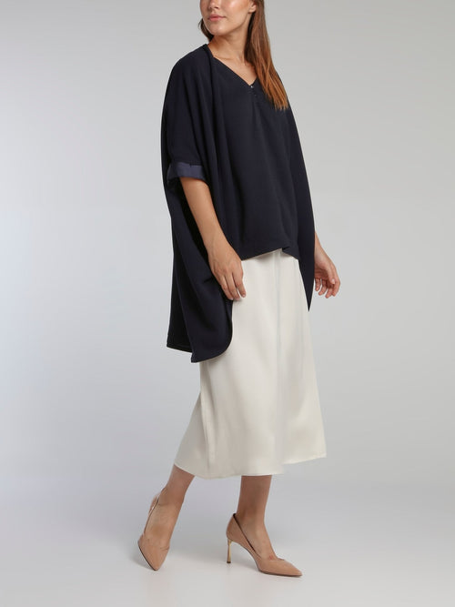 Nadia Navy Crepe Poncho