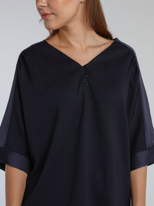 Vernon Navy Satin Trapeze Top