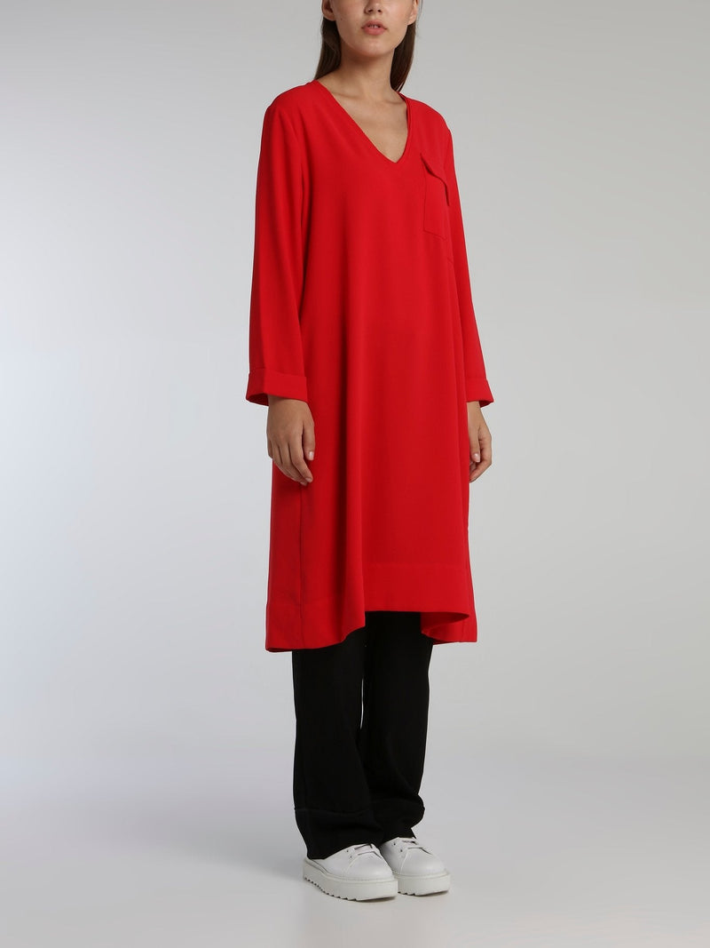 Leandra Red Crepe Shift Dress