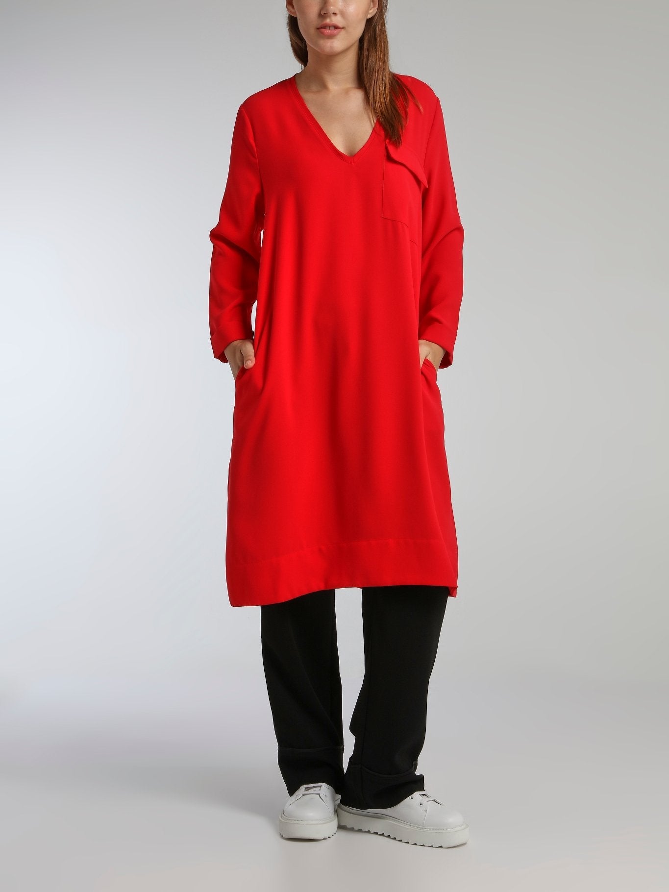 Leandra Red Crepe Shift Dress