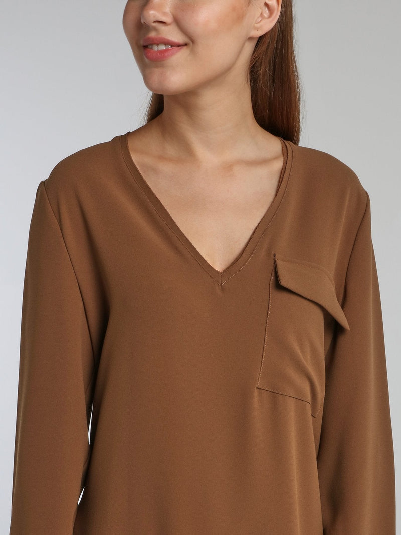 Leandra Brown Crepe Shift Dress