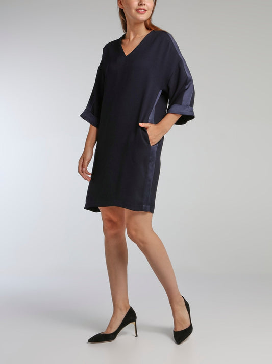 Valmy Navy Satin Panel Dress