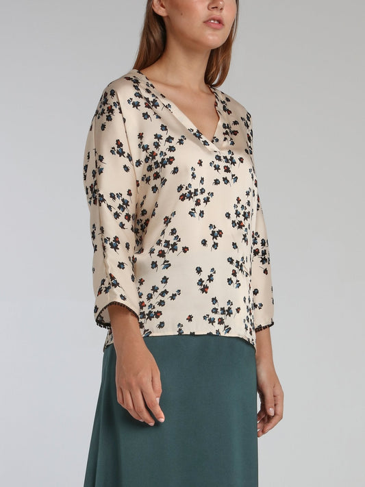 Vanie White Leaf Print Top