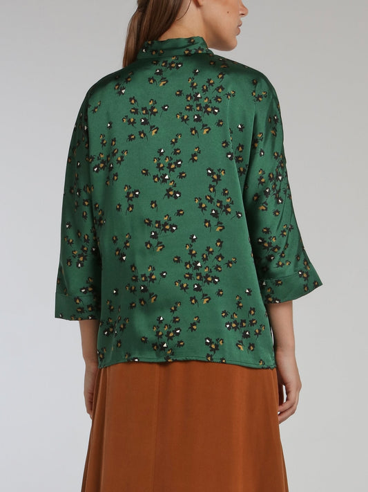 Victori Green Leaf Print Shirt