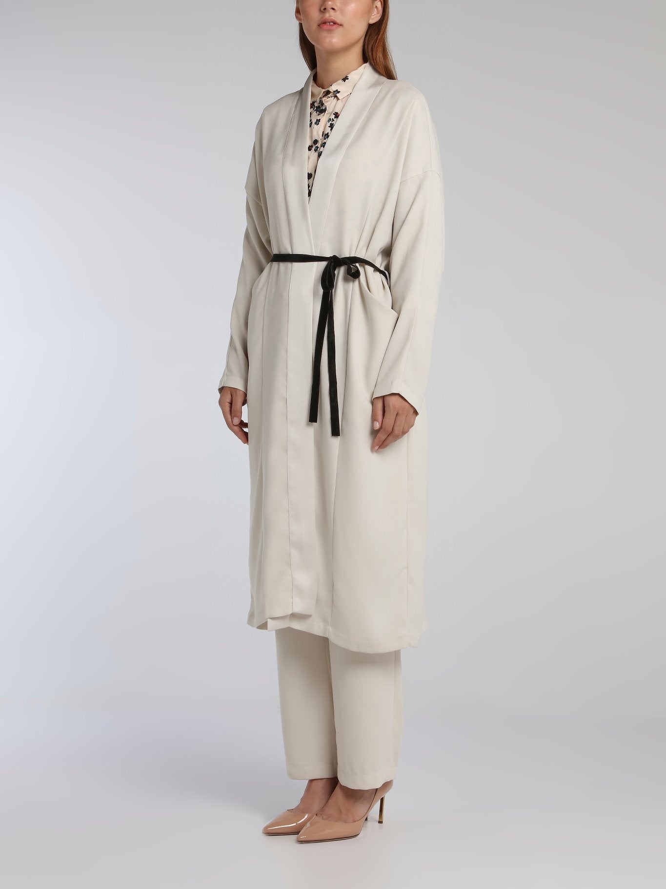 Viva White Crepe Long Coat