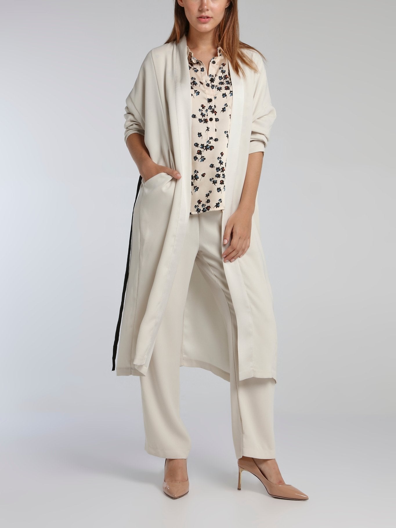 Viva White Crepe Long Coat