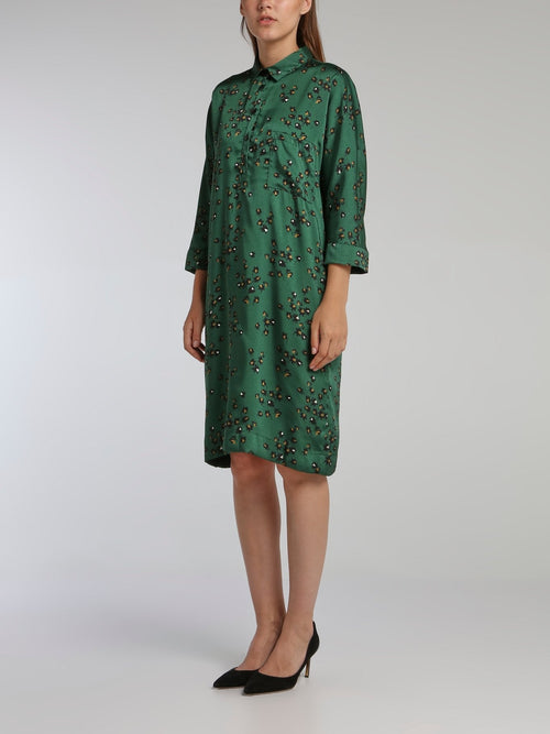 Vora Green Printed Shirt Dress