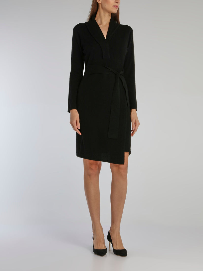 Black Tie Front Robe Dress