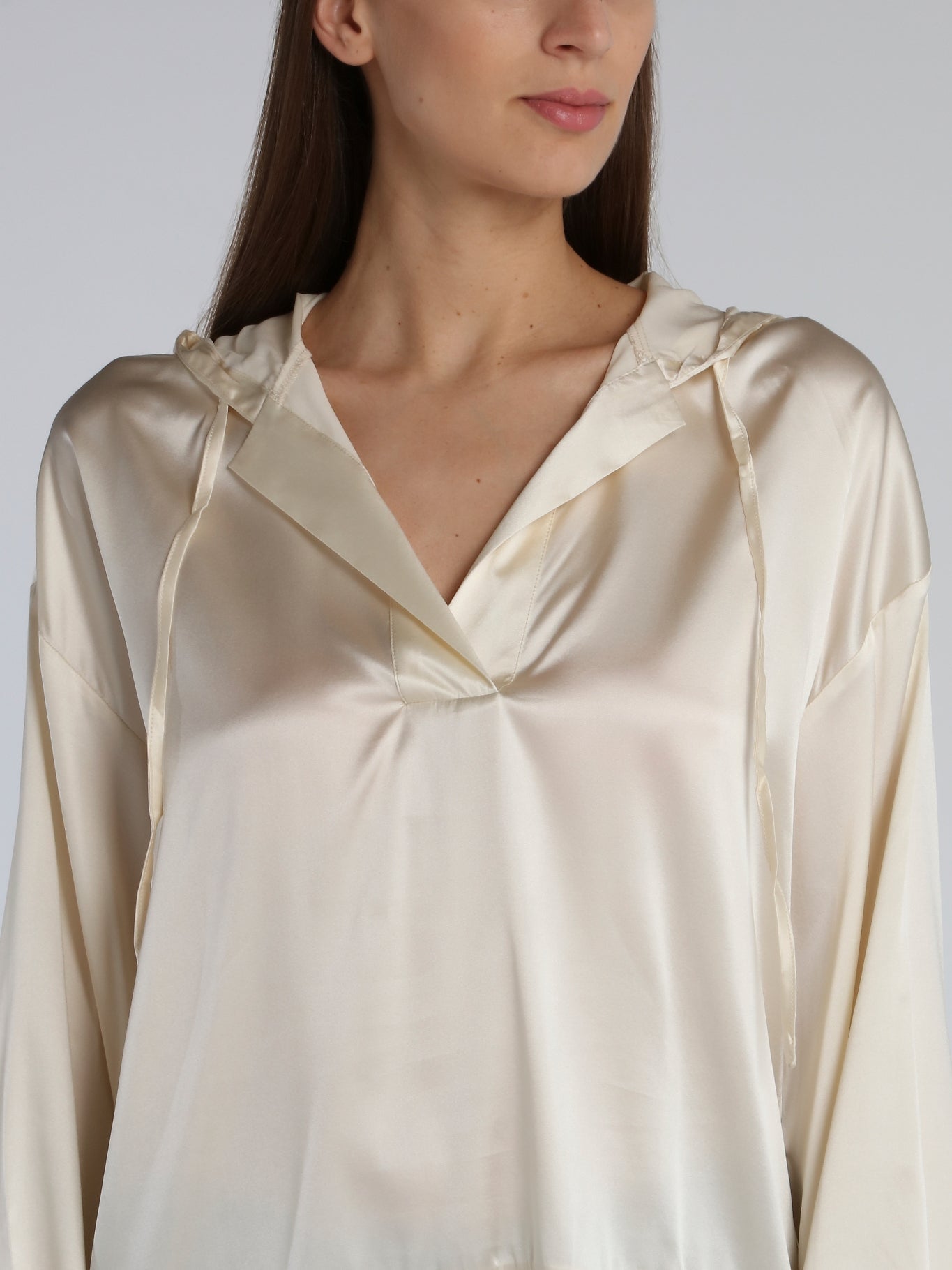 White Hooded Silk Top