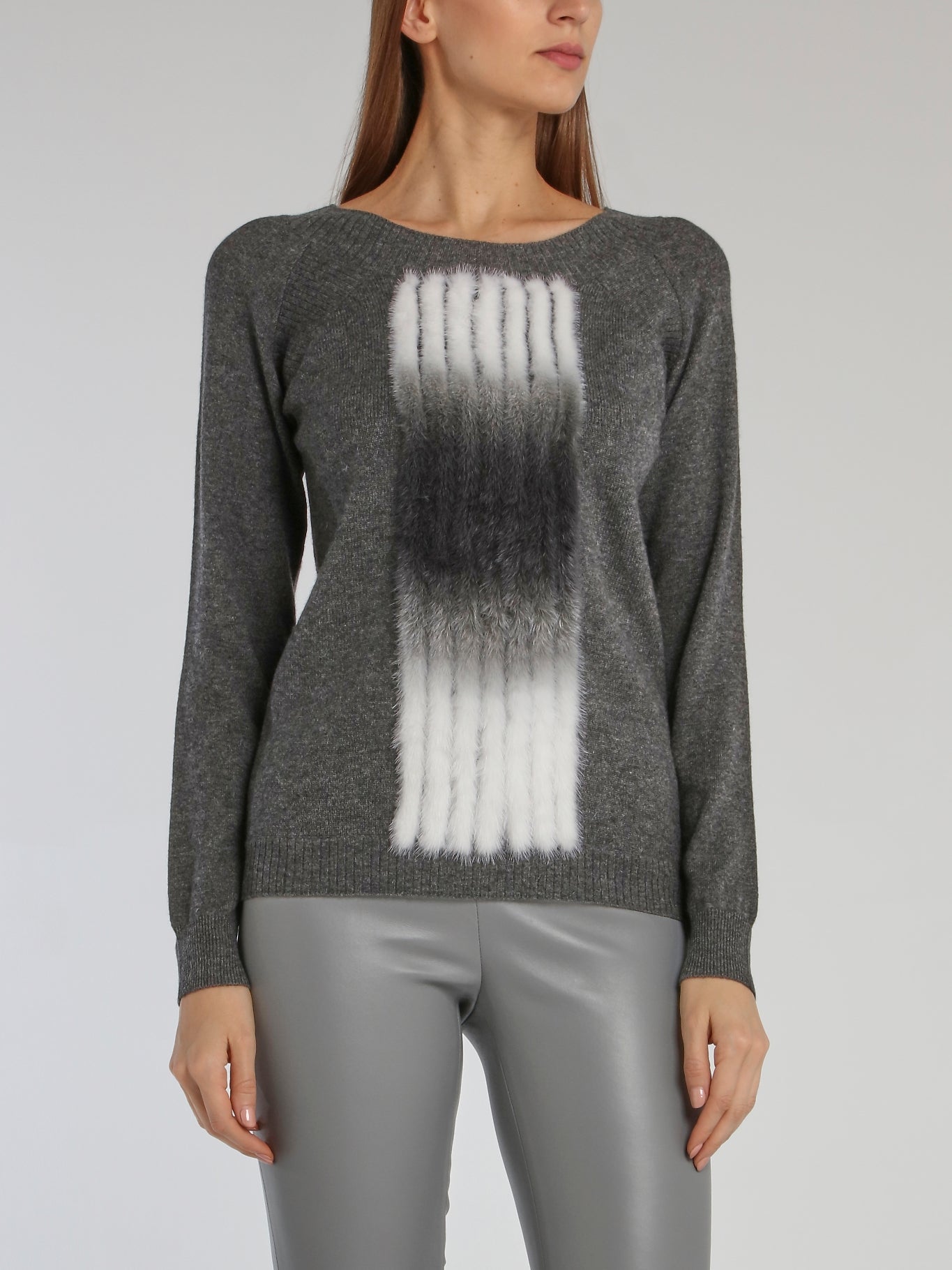 Marty Grey Fur Plastron Sweater