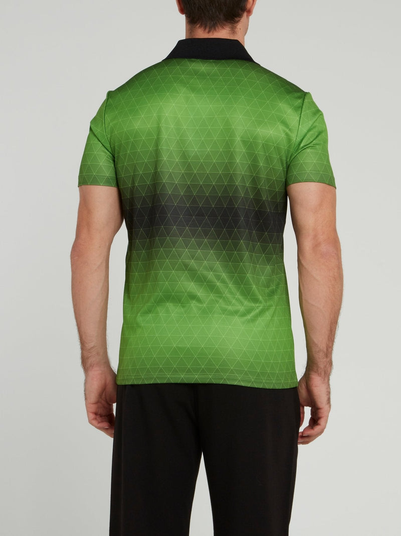 Green Sports Geometric Polo Shirt