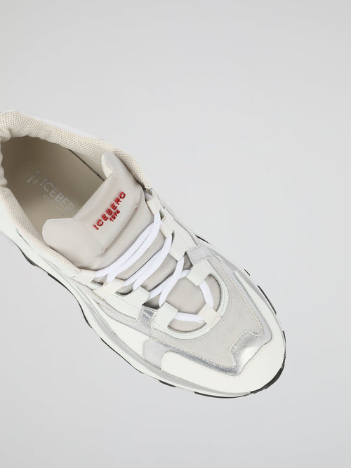 White Suede Panel Active Sneakers