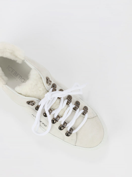 White Fur Trim Suede Trainers