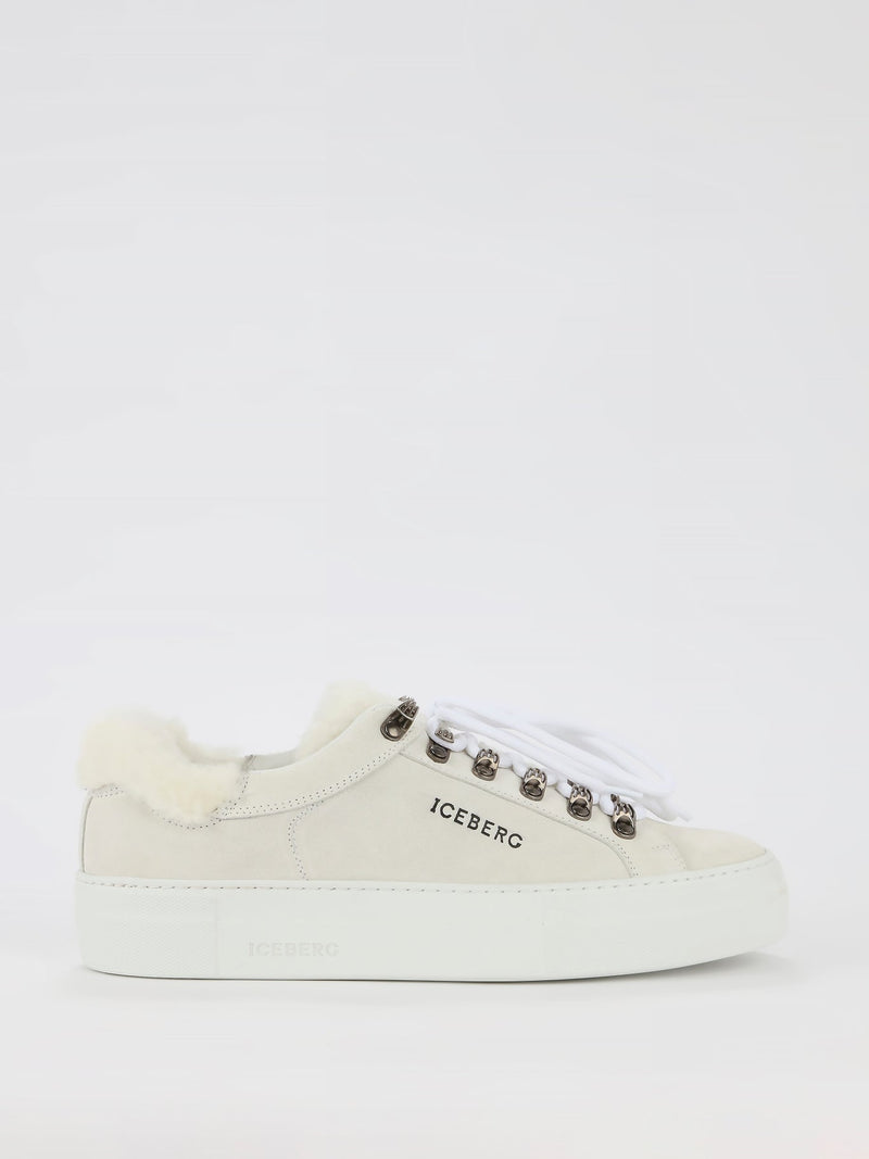 White Fur Trim Suede Trainers