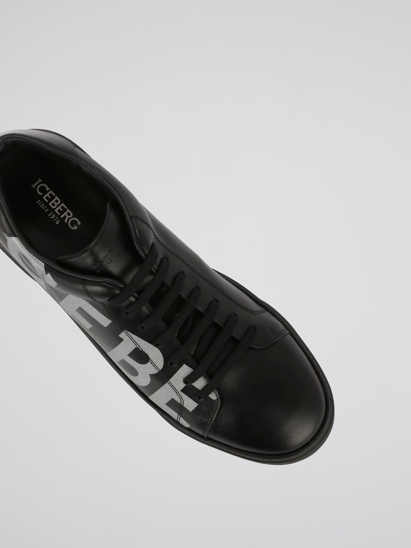 Black Logo Leather Trainers