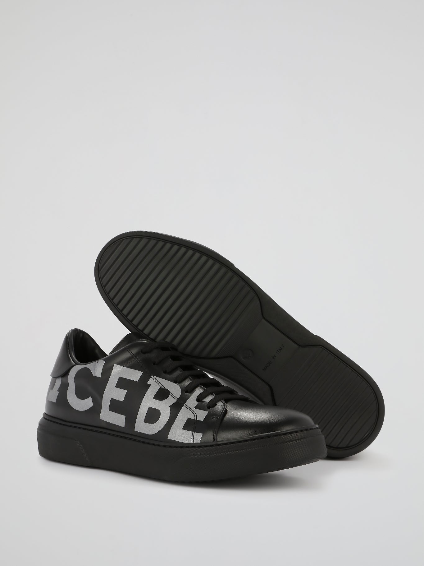 Black Logo Leather Trainers