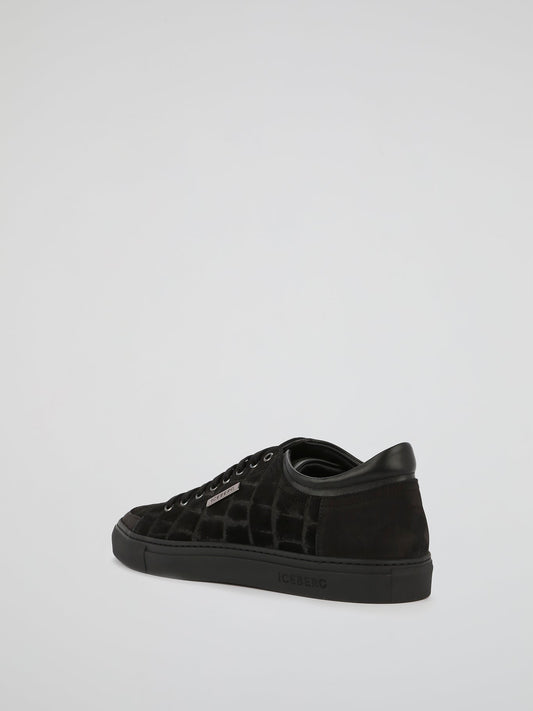 Black Reptile Suede Trainers