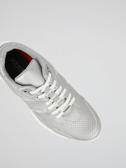 Silver Perforated Leather Sneakers