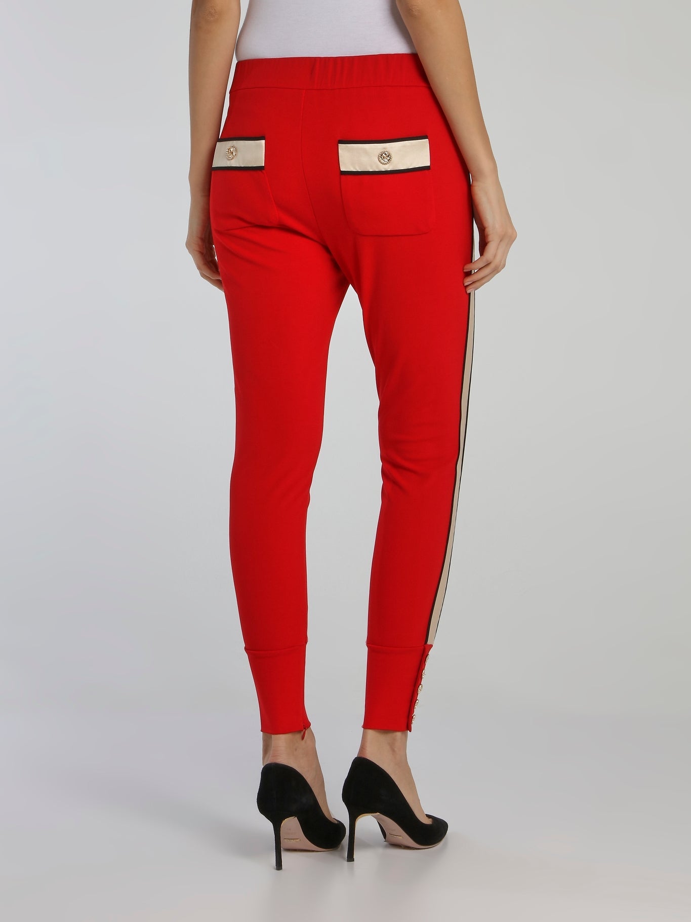 Red Button Detail Waistband Pants