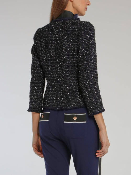 Navy Frayed Tweed Jacket