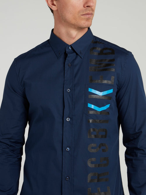 Navy Vertical Logo Shirt