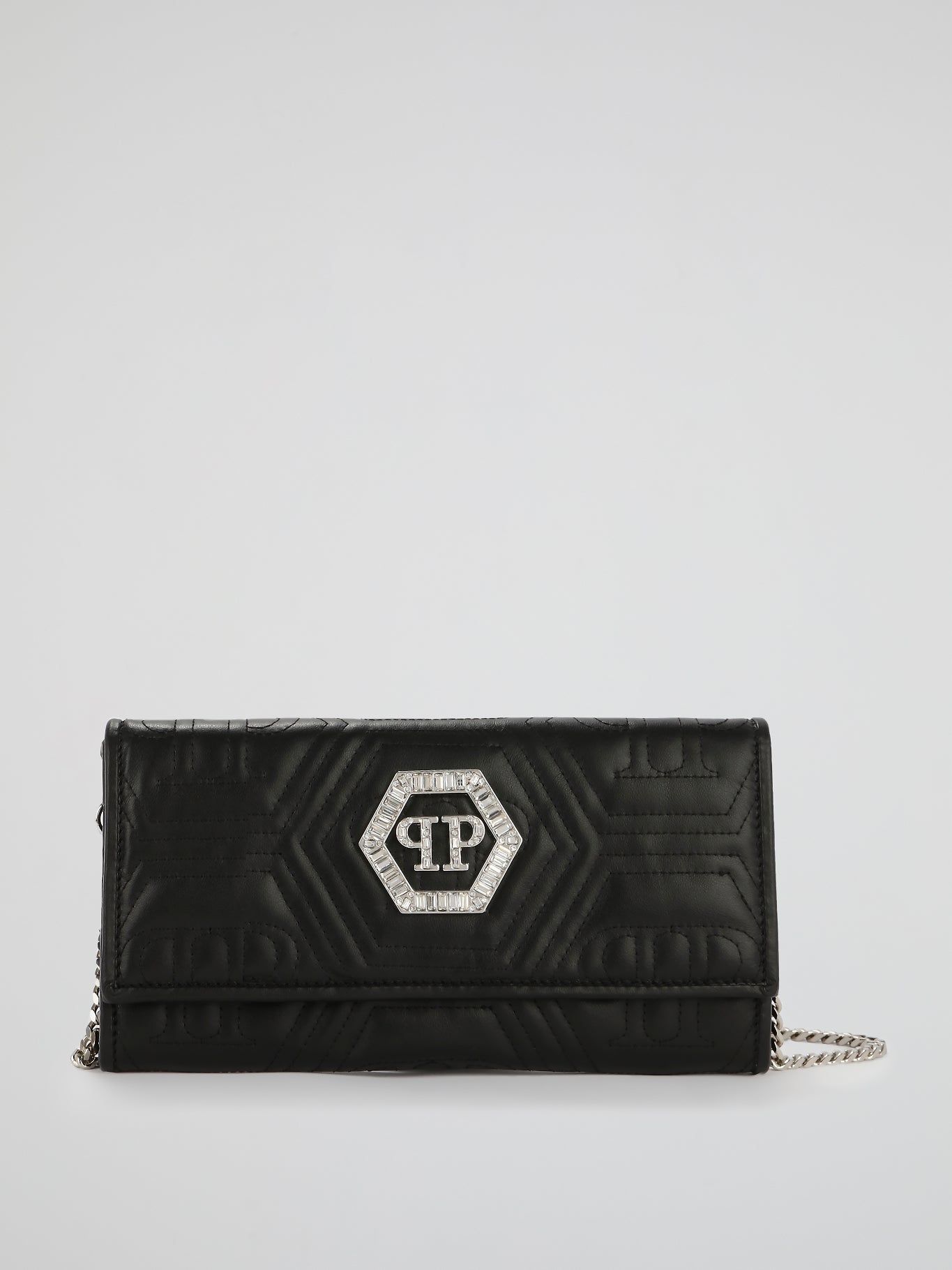 Black Crystal Monogram Quilted Shoulder Bag