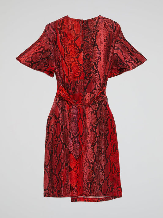 Red Snake Print Surplice Mini Dress