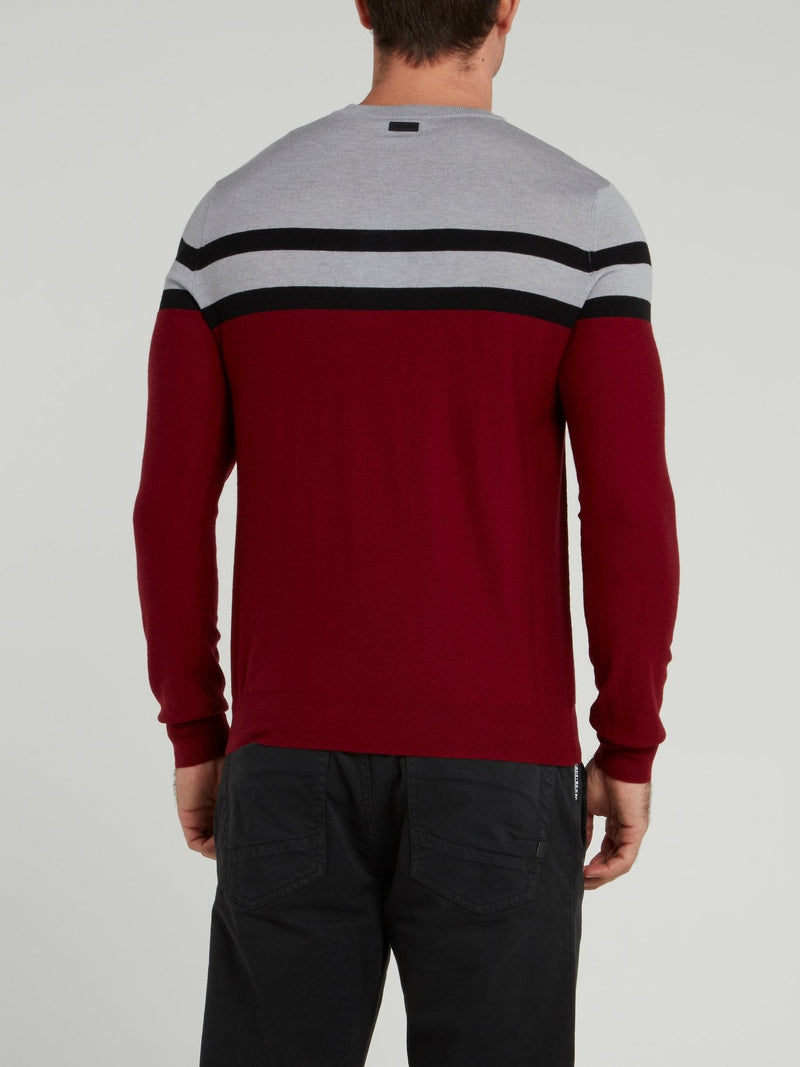 Burgundy Striped Knitted Sweater