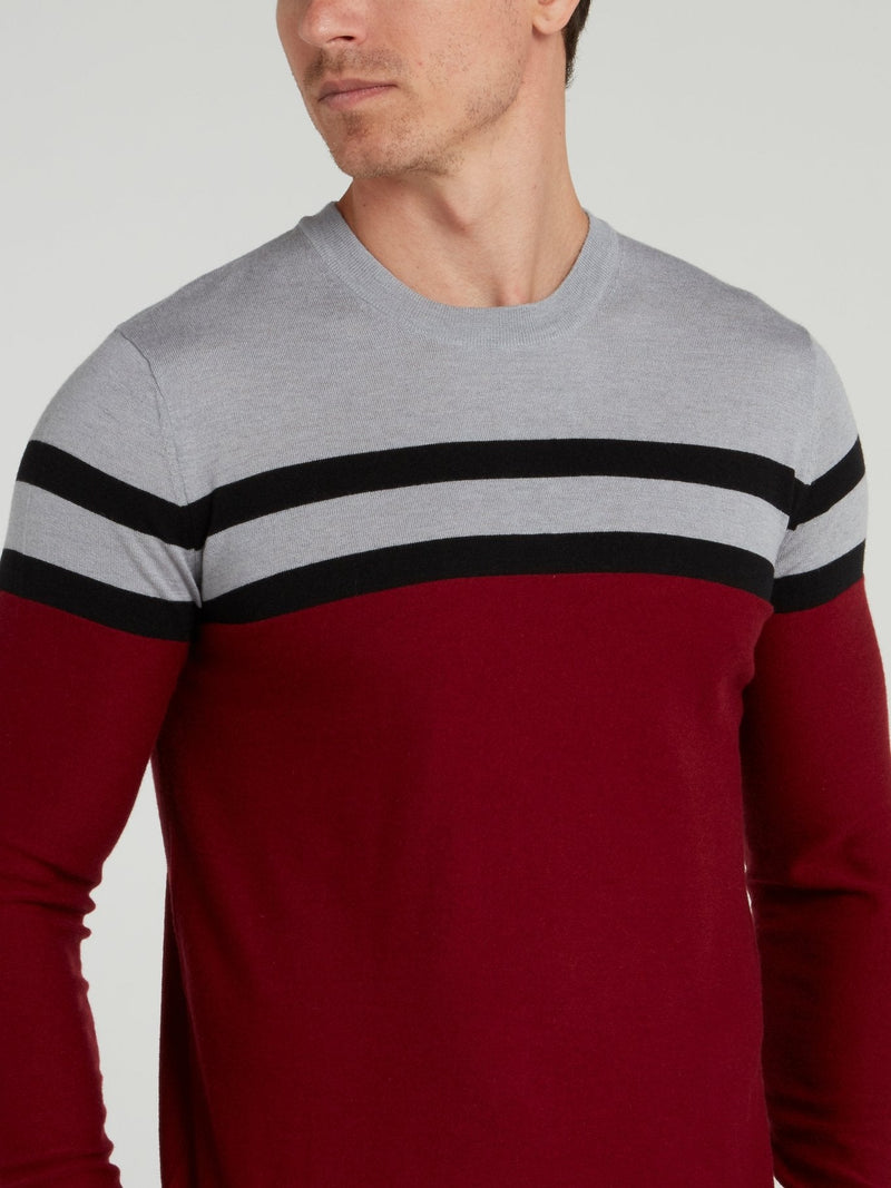 Burgundy Striped Knitted Sweater