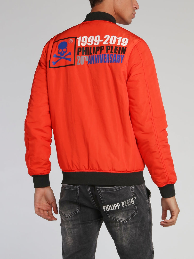 Orange Zip Through Bomber Jacket