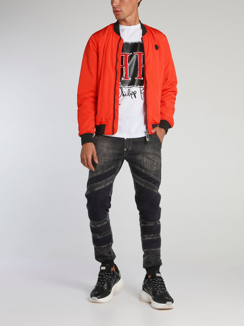 Orange Zip Through Bomber Jacket