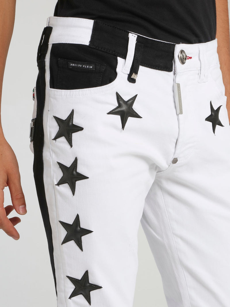 White Star Appliquéd Two-Tone Pants