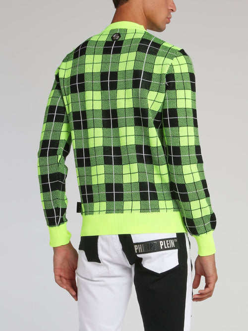 Chartreuse Check Knit Pullover