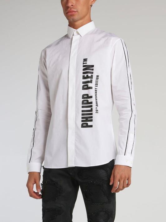 White Contrast Logo Button Up Shirt