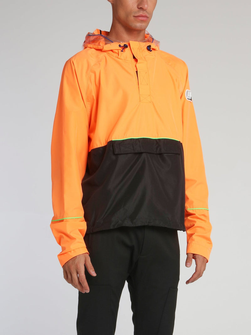 Orange Logo Patch Hooded Windbreaker